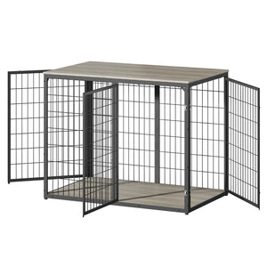 English Elm 47'' Furniture Style Dog Crate with 3 Doors Large Breed Cabinet Side Table Grey W1820P356886