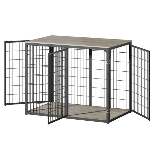English Elm 47'' Furniture Style Dog Crate with 3 Doors Large Breed Cabinet Side Table Grey W1820P356886