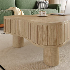 English Elm Lift Top Coffee Table with Silent Hydraulic Lift, Fluted Panels & Hidden Storage, Rounded Corners Natural Wood W1445P355621