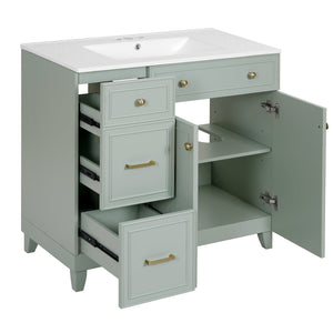 English Elm 36" Modern Bathroom Vanity with Ceramic Sink, Soft-Close Doors, Double-Layer Drawer & Storage Elegance Green N729P289163F