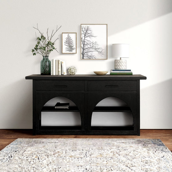 JLA Home Chapel Hill - Accent Handcrafted Console Table – Wire-Brushed Black/Grey Rubberwood, Pull-Out Drawers, No Assembly CH125-1000
