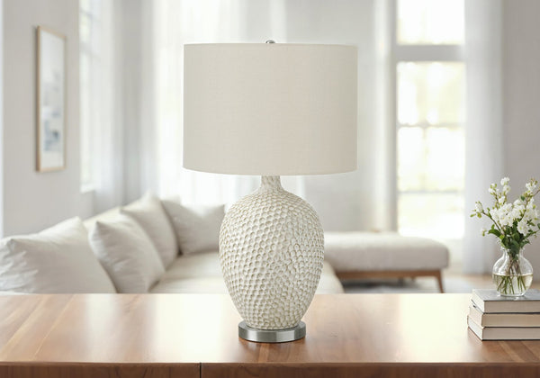 English Elm Lighting, Contemporary 28" Cream Ceramic Table Lamp With Ivory Shade – Elegant & Versatile Design B2710P220074