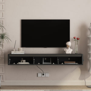 English Elm Floating TV Stand with Touch LED Strip, Built-In Power Hub & Ample Storage for Modern Living Rooms Black 74.61 L x 17.52 W x 6.1 H W1321P389542
