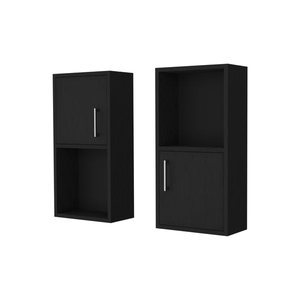 English Elm FM FM FURNITURE Dixie 2-Piece Wall Medicine Cabinets with Open Shelf, Compact Black Storage for Small Baths B128P321073