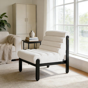 English Elm Fluffy Shearling Accent Chair Plush Tiered Back Solid Wood Frame Cozy Reading Nook White+Black N767P366257W
