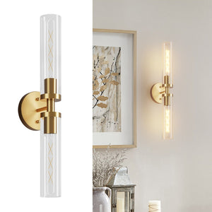 English Elm Wall Sconces Set Of Two - Elegant Hardwired Gold Fixtures With Clear Glass Shades For Modern Spaces W2312P389967-GIGA