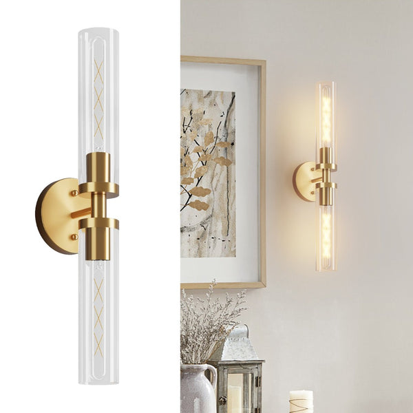 English Elm Wall Sconces Set Of Two - Elegant Hardwired Gold Fixtures With Clear Glass Shades For Modern Spaces W2312P389967-GIGA
