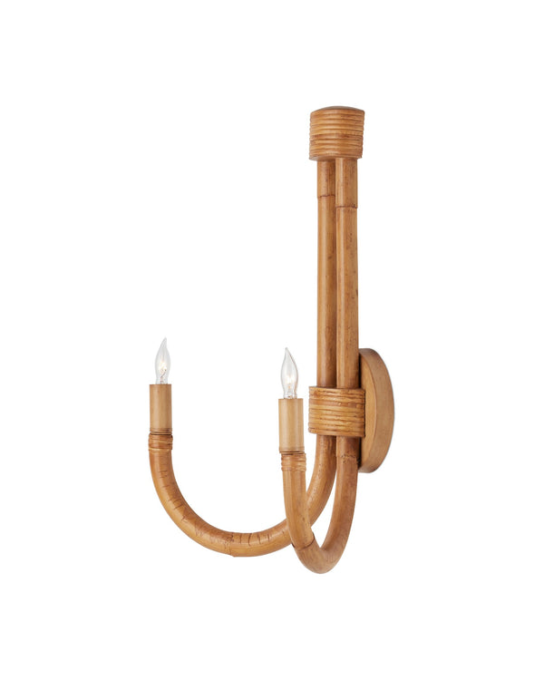 Currey & Company Samsara Wall Sconce - Elegant Rattan Design With Earthy Tones, Perfect For Cozy Home Lighting Decor Natural Rattan ,Wrought Iron 5000-0280-currey-company