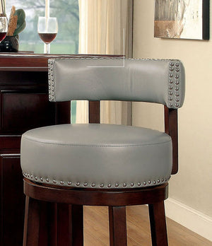 English Elm Bar Chairs Set Of 2 - Elegant Gray Upholstered Stools With Dark Oak Legs & Nailhead Trim For Comfort B2741P339272