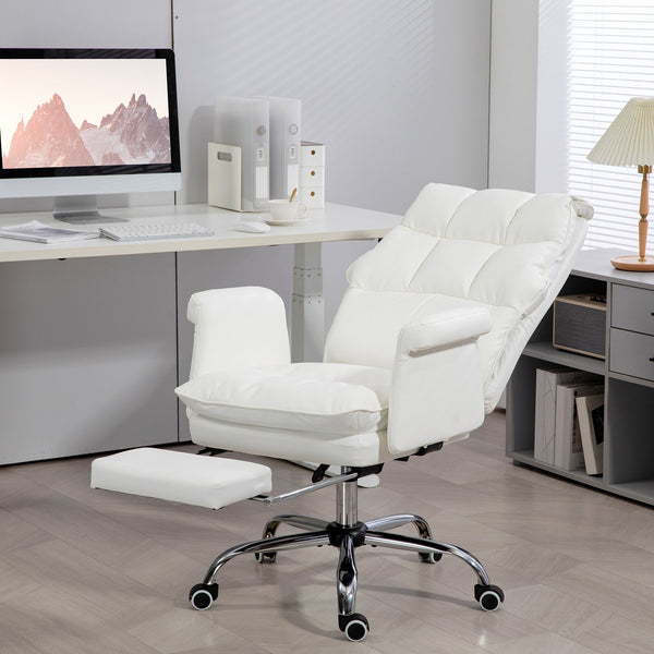English Elm Homcom Executive Office Chair - Ergonomic Pu Leather Desk Chair With Footrest, Recline & Swivel W2225P250010
