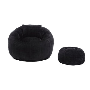 English Elm UNITED Cloud-Luxe Chenille Memory Foam Bean Bag Chair with Ottoman and Pillow for Ultimate Comfort Black W1568P361690