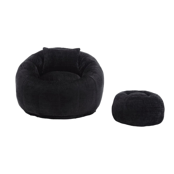English Elm UNITED Cloud-Luxe Chenille Memory Foam Bean Bag Chair with Ottoman and Pillow for Ultimate Comfort Black W1568P361690