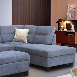 English Elm Diego Plush 100" Fabric Sectional Sofa with Right-Facing Chaise, Storage Ottoman, Tufted Back Cushions and 2 Pillows Gray B061S00931