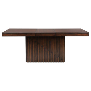 English Elm Baywind Mango Oak Dining Table with Rectangular Pedestal, Extension Leaf, Ribbed Detail Centerpiece B062S01267