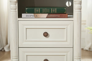 English Elm Farmhouse Rustic Nightstand with Built-in Charging Station Barn Wood Grain Storage White W2393P324429