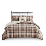 Woolrich Alton Lodge/Cabin Plush to Sherpa Down Alternative Comforter Set WR10-3327 Tan Plaid