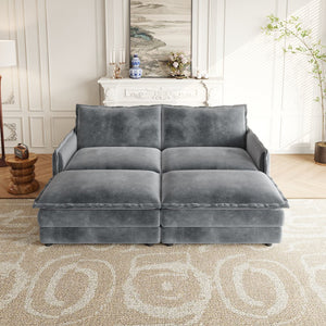 English Elm Corduroy 2-Seater Cloud Sofa With Movable Footrests – Oversized Comfort & Modular Design For Living Rooms W834S00437