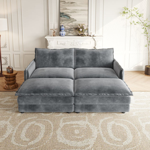 English Elm Corduroy 2-Seater Cloud Sofa With Movable Footrests – Oversized Comfort & Modular Design For Living Rooms W834S00437