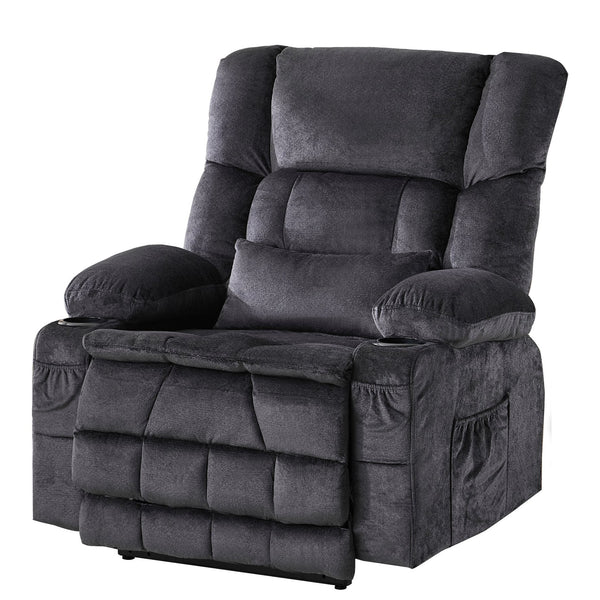 English Elm Dual Motor Large Power Lift Recliner Chair with Waist Kneading & Heat, Extended Footrest, USB Ports Grey W1521S00072