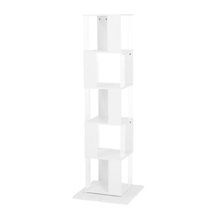 English Elm 5 tier rotating bookshelf with 360° swivel, large-capacity wood veneer rack with acrylic shelves and anti-tip base White W409P167480