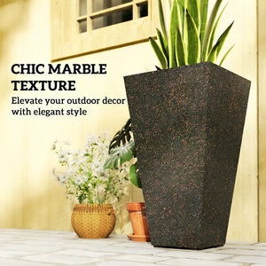 English Elm Set of 3 Tall Square Faux Marble Column Planters for Patio Entryway or Balcony Brown T3971P440164
