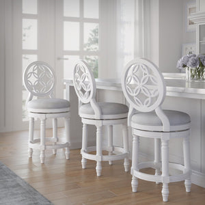 English Elm 26" Solid Wood Swivel Counterstool High Back Faux Leather Seat for Kitchen Island White B2751P436474