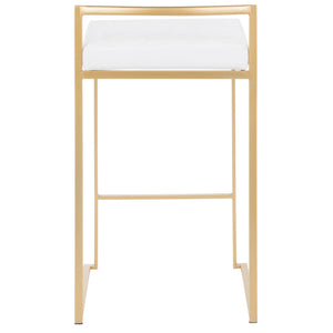 English Elm Fuji 26" Glamorous Stackable Counter Stool Set Of 3 In Gold Metal With Plush White Velvet Cushions B202P222008