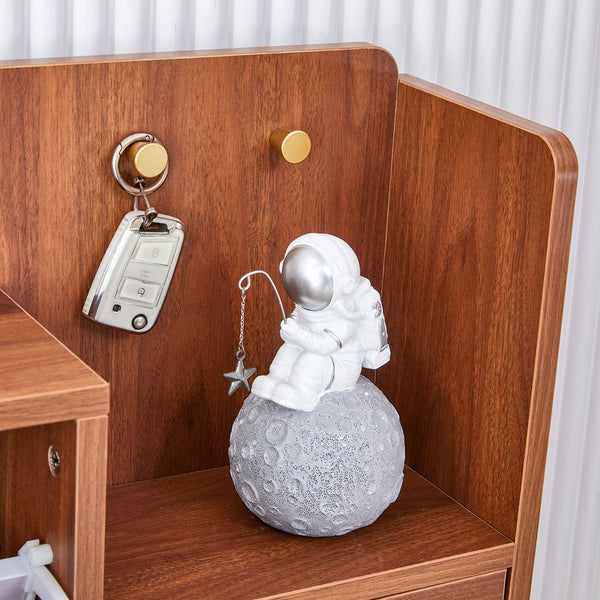 English Elm The modern minimalist MDF shoe cabinet with walnut finish, metal legs, multi-drawer storage, 49.2" L elegant organizer W3226P278926