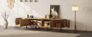 English Elm 70inch Rattan Door Media Console with Iron Legs Natural Wood Finish Living Room N710P429509P