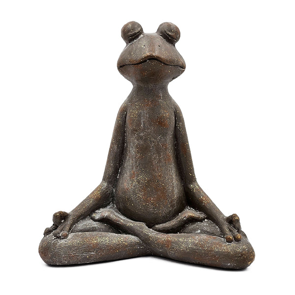 English Elm 12x6.5x13.5" Brown Magnesium Yoga Frog Figurine Lotus Pose Decorative Accent with Gold Trim for Calm Ambiance and Zen Décor W2078P335757