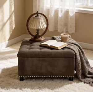 English Elm Storage Ottoman Tufted Nailhead Trim Lift Top Footstool for Living Room or Bedroom Coffee W5568P447091