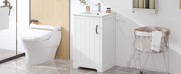 English Elm 20" Bathroom Vanity With Soft-Close Door, Ceramic Sink, Adjustable Shelves & Chic Storage Solutions N725P351852K