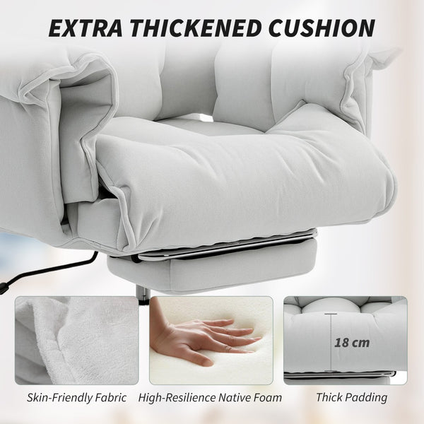 English Elm Homcom Reclining High Back Desk Chair Plush Foam Cushion Flannel Swivel Cream W2225P485649