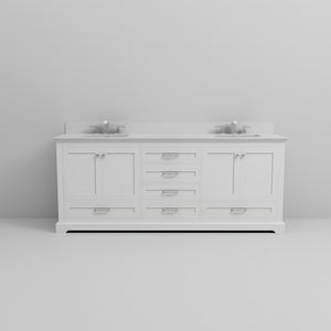 English Elm White Double Bath Vanity 80" W x 22" D with White Quartz Top, Soft-Close Drawers, Chrome Faucet Set B2731P258397