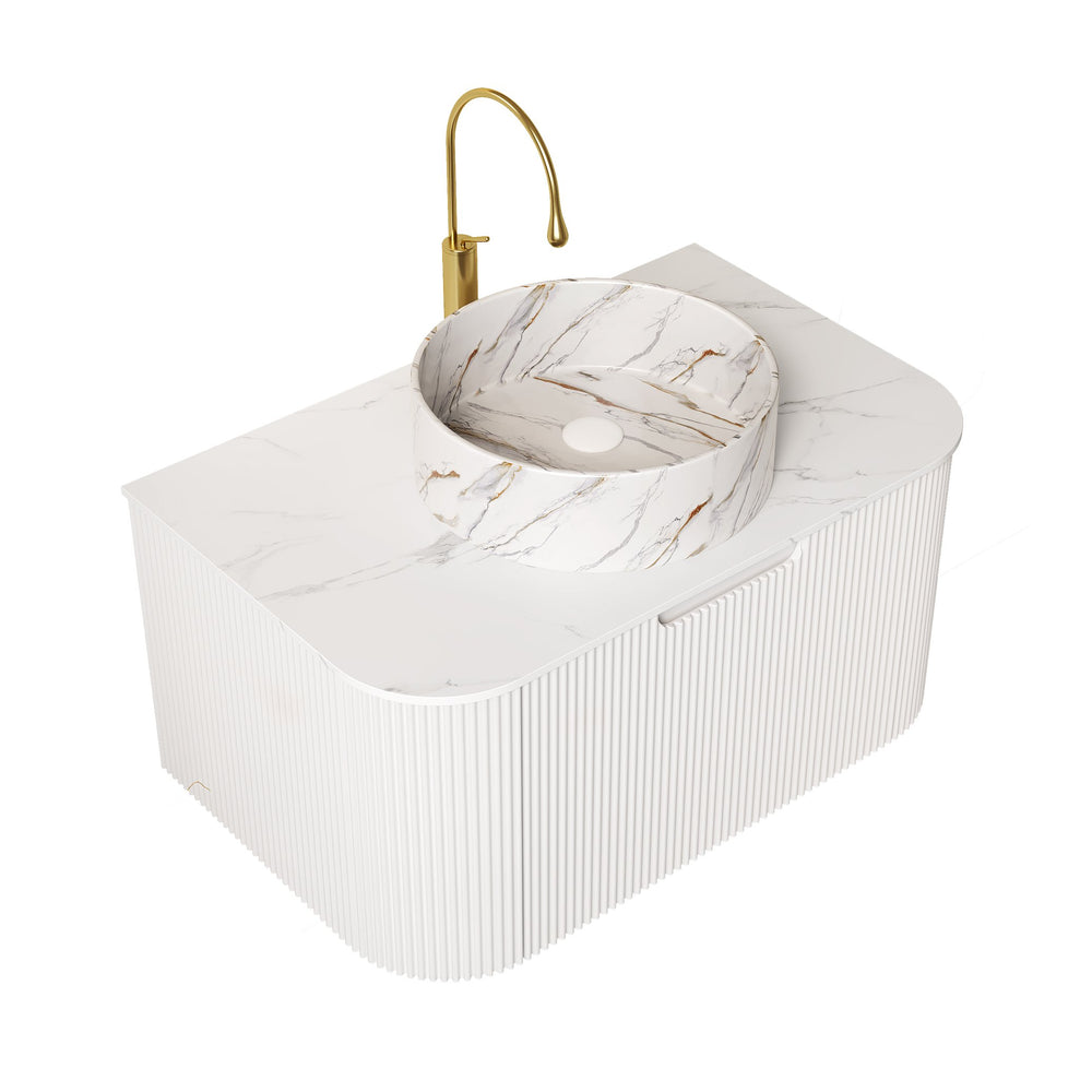 English Elm Dina 30" Wall-Mounted Bathroom Vanity With Round Ceramic Basin, Soft-Close Drawer, Modern Design W2615S00504