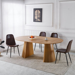 English Elm 1+4,5pieces Mid-century Dining Set Mdf Top Metal Pedestal Base Seats Six Modern Kitchen Brown W3766S00006