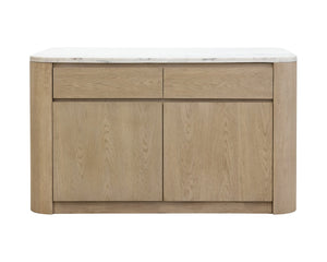 Sunpan ROMILLY Kitchen Island with White Marble Top - Elegant 62" Oak Base & Smart Storage Solution 112362