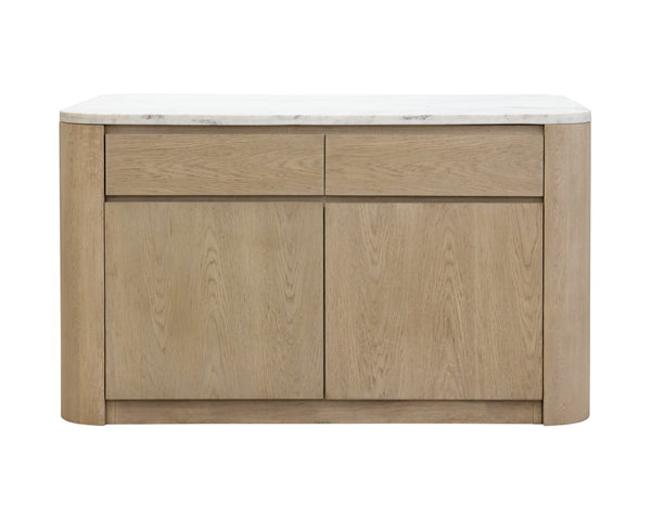 Sunpan ROMILLY Kitchen Island with White Marble Top - Elegant 62" Oak Base & Smart Storage Solution 112362