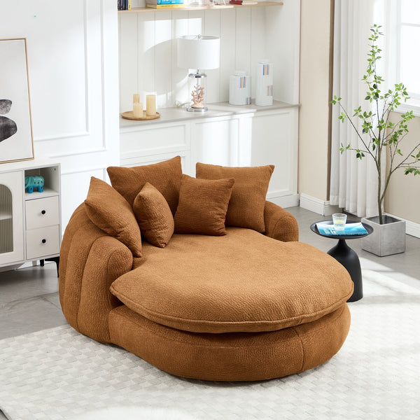 English Elm Oversized Memory Foam Chenille Bean Bag Sofa with Ergonomic Back Support, 3 Large & 2 Small Pillows Orange W395P359410
