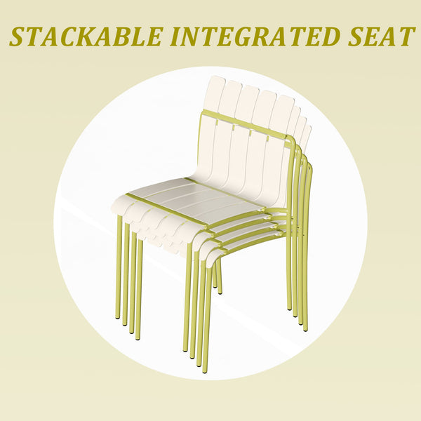 English Elm 4-Pack Modern Striped Color Block Chairs with Weatherproof PP Seats and Heavy-Duty Metal Legs for Indoor Outdoor Seating Cream White,Grain Yellow W3450P322877