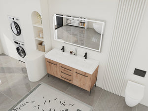 English Elm 60" Freestanding Double Sink Bathroom Vanity with Soft-close Doors and Three Drawers W999S00528