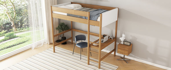 English Elm Twin Triple Rubberwood Bunk Bed with Ladders & Guardrails, Space-Saving Modular Design for Families Natural W504S00183