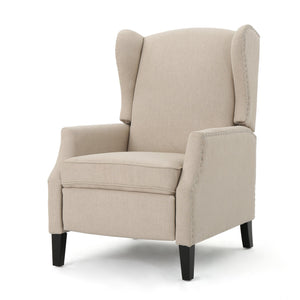 English Elm Christopher Knight Home® - Pushback Recliner Chair with Nailhead Trim and Wingback Design, Plush Fabric Comfort for Living Rooms Wheat 60760.00WHT