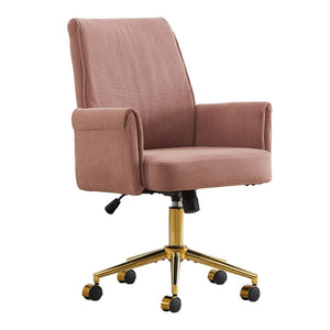 English Elm Mid-back Striped Fabric Office Chair with Gold Base Ergonomic Memory Foam Lumbar Light Pink W2311P420439