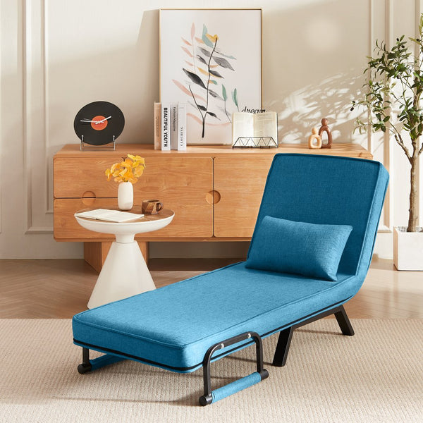 English Elm Convertible Chair Bed Sleeper 5-in-1 Folding Futon Sofa for Adults, Linen Upholstery, 5-Position Recline, Removable Arms, 450lb Capacity, Machine-Wash Cover — Blue W1359P211935
