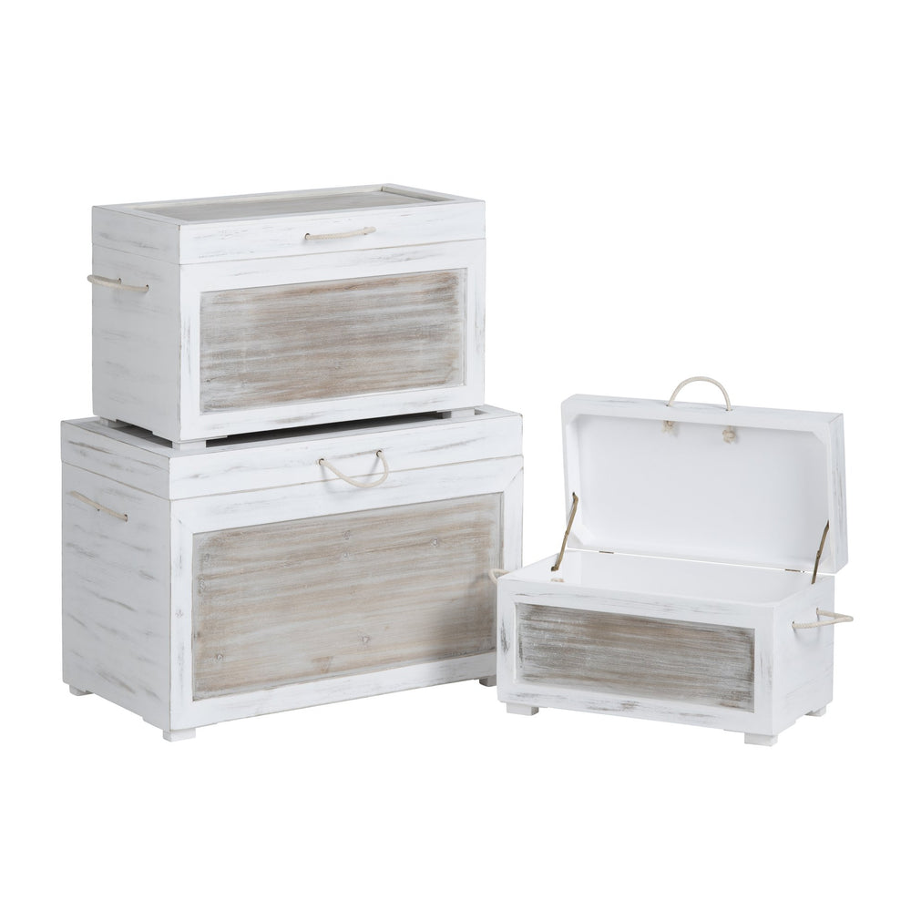Crestview Collection Coastal Rustic Wooden Storage Trunks Set – Vintage Charm & Easy Organization For Your Living Room White Solid Wood Cvfzr6202