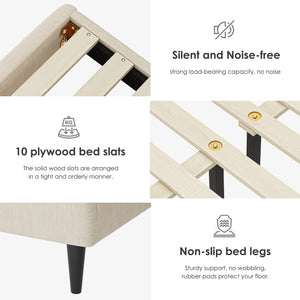 English Elm Full Linen Storage Bed Frame with Rubberwood Platform, Quiet, Sturdy Support, 7.2" Under-Storage Space Beige W2896P208864