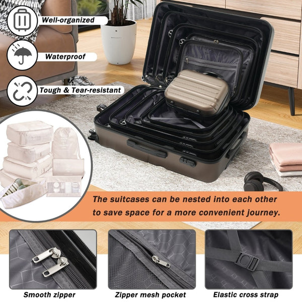 English Elm Hardshell Abs Four Piece Luggage Set with Spinner Wheels Tsa Lock Packing Cubes Brown N730P262653G