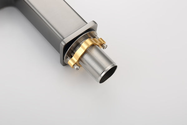 English Elm Gun Gray Single Hole Bathroom Faucet - Modern Sink Fixture With Easy Install & Two Hoses Included T3177P289655