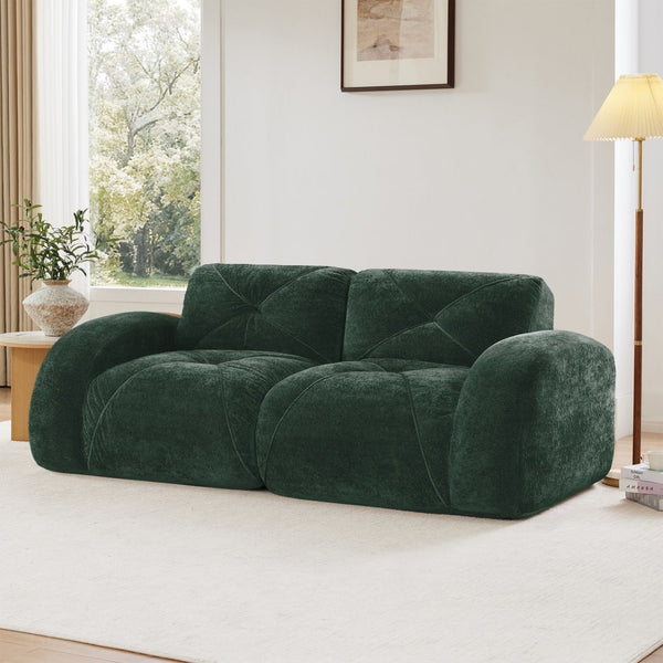 English Elm 2-seater Tufted Velvet Cloud Sofa Frameless High Density Foam Retro Luxe Living Room Green W714P387032